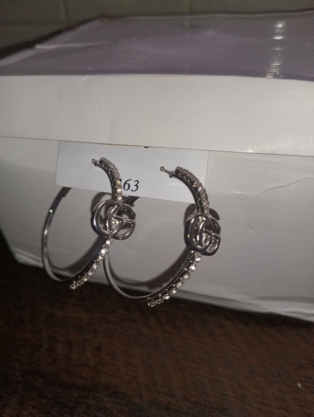 Gucci Silver-Tone Crystal Hoop Earrings with Interlocking GG